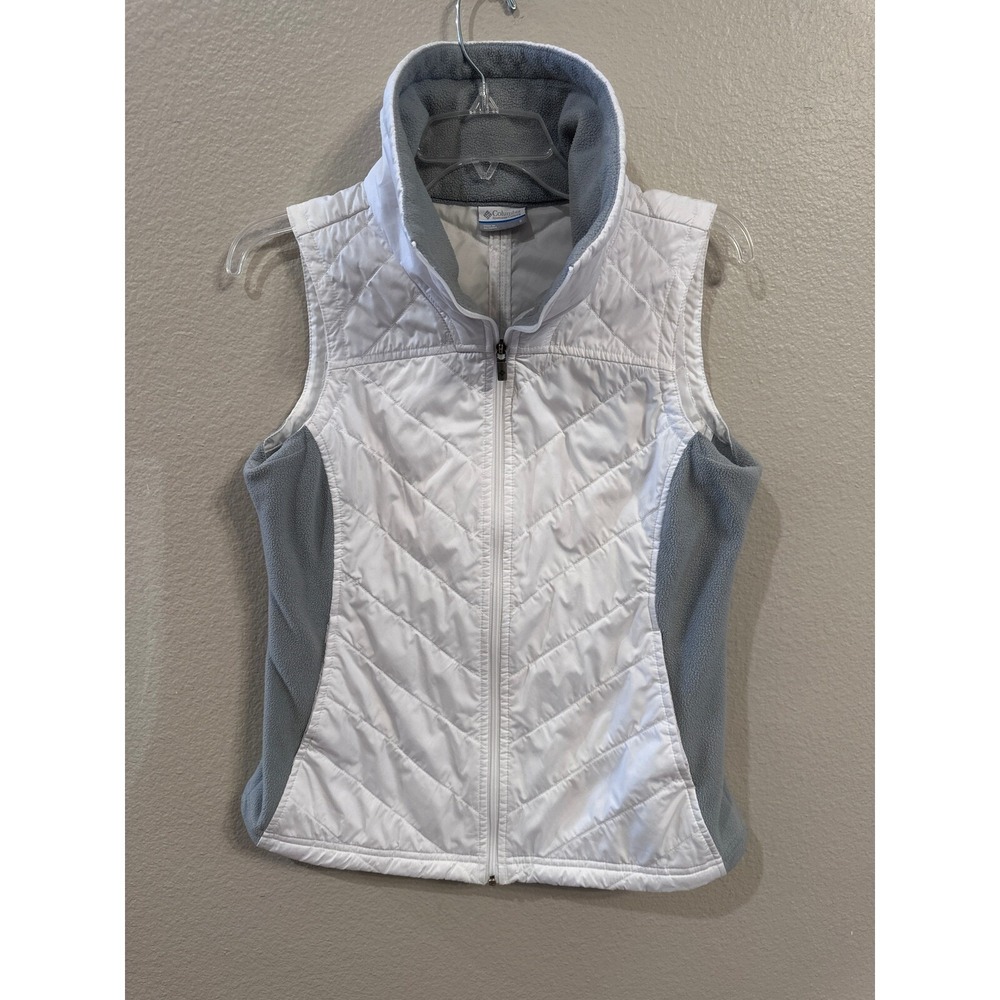 Columbia Fleece Lined Vest Quilted Puffer Sleeveless Jacket White Gray S